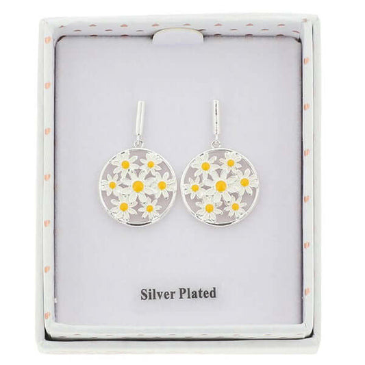 Daisy Chain Daisy Circle Silver Plated Earrings