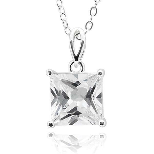 Radiance Square Solitaire Silver Plated Necklace