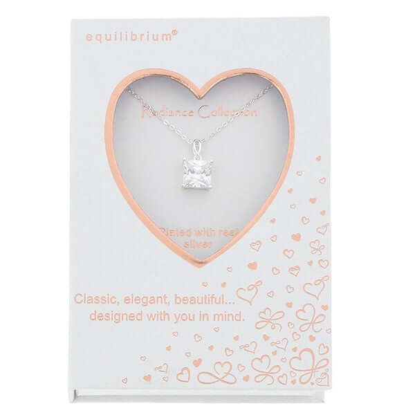 Radiance Square Solitaire Silver Plated Necklace