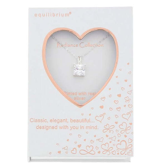 Radiance Square Solitaire Silver Plated Necklace