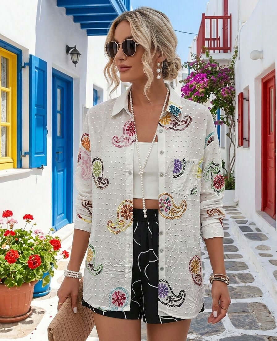 Ladies Embroidered Floral Shirt