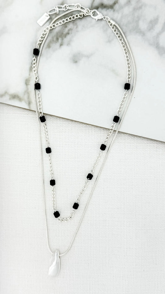 Envy Jewellery - Short silver double layer necklace with grey crystals