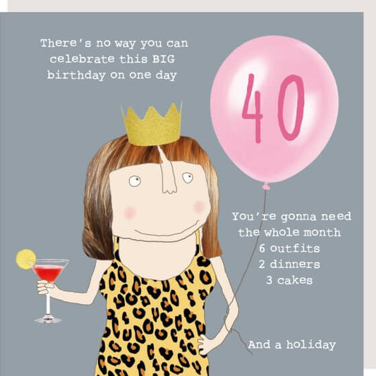 Girl 40 Birthday Novelty Card