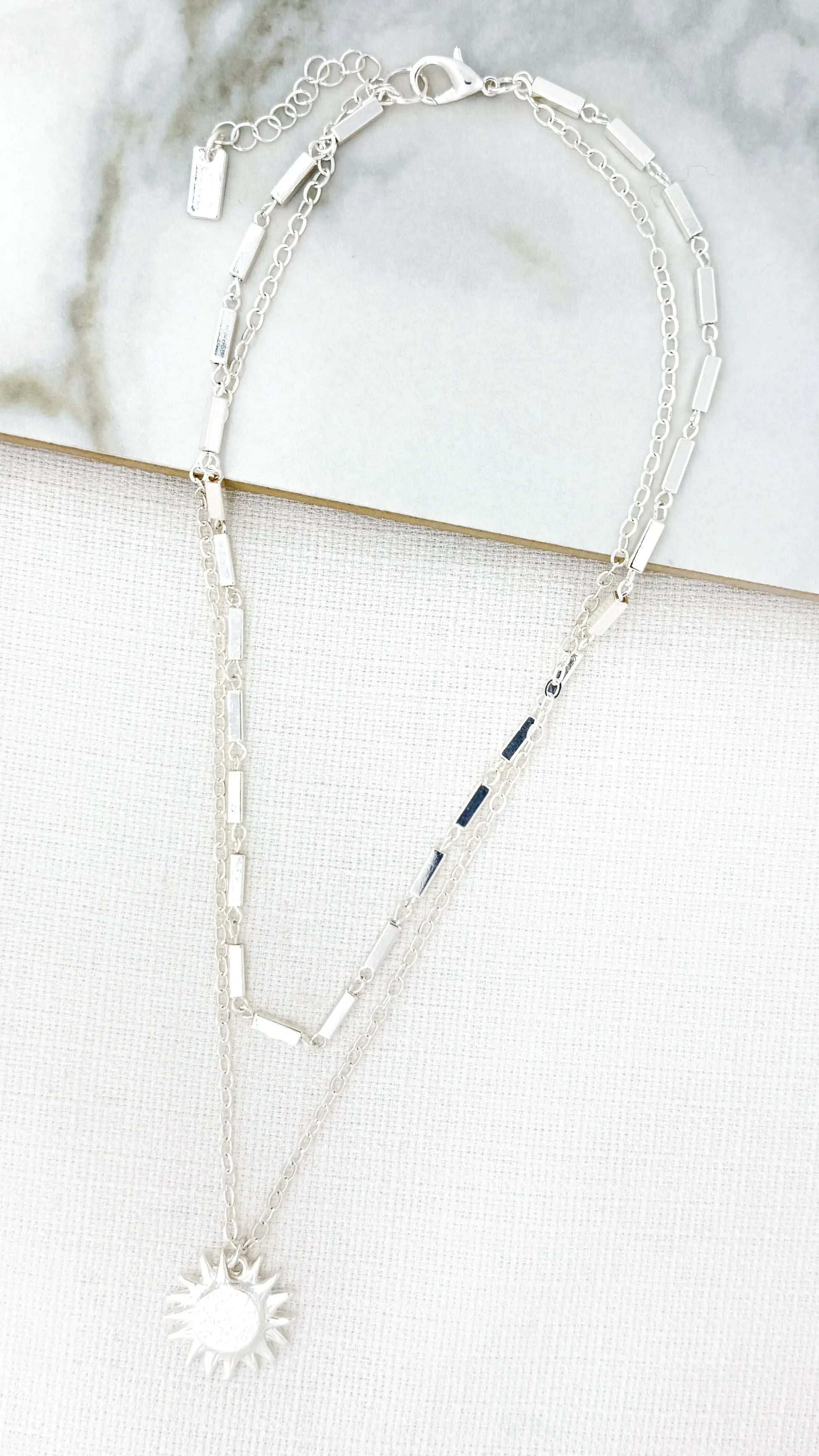 Envy Jewellery - Short silver double layer necklace with sunburst pendant
