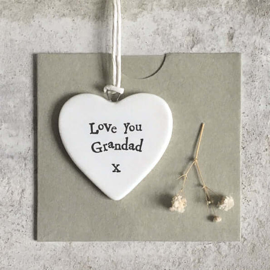 East Of India 'Love you grandad' Porcelain Hanging Heart