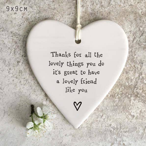 East Of India 'Thanks For All The Lovely Things You Do' Porcelain Hanging Heart