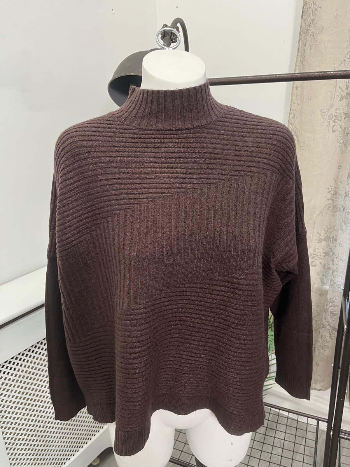 Sarah Cross Stripes Boxy High Neck Jumper