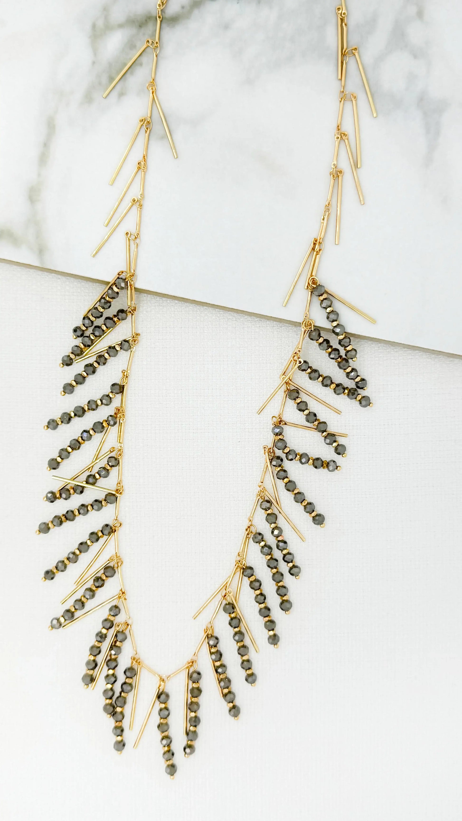 Envy Jewellery - Long gold and grey fringe necklace