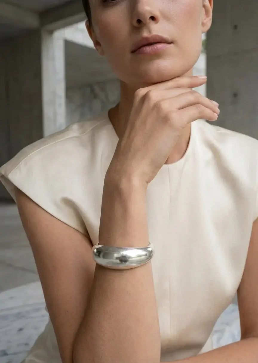 Envy Jewellery - Worn silver wide hinged bangle