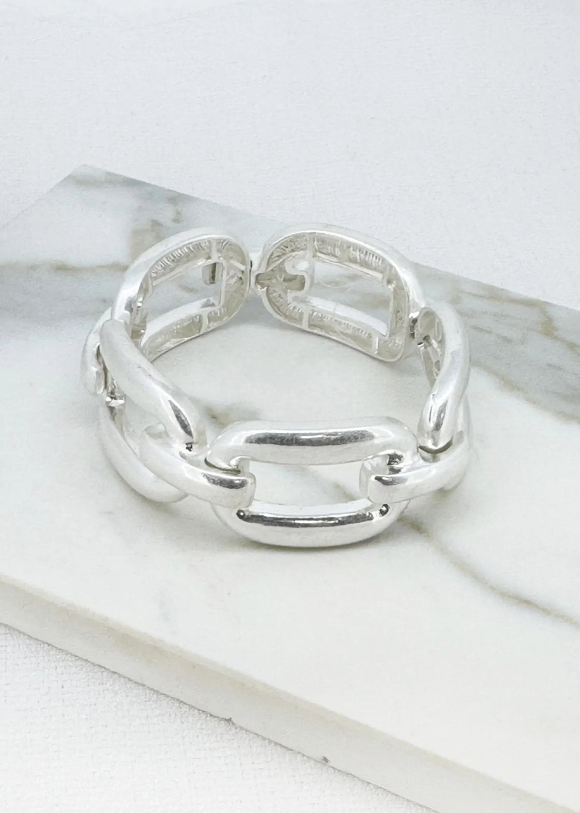Envy Jewellery - Worn silver large link stretch bracelet