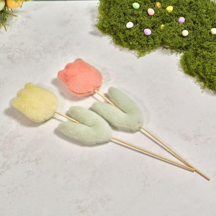 Bunny Hops Plush Furry Tulip Plant Sticks 2 Asst Pink and Yellow