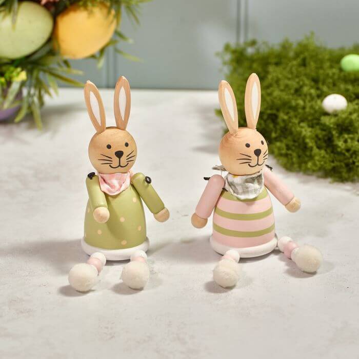 Bunny Hops Wood Bunny Shelf Sitter with Dangly Legs Asst Pink & Green
