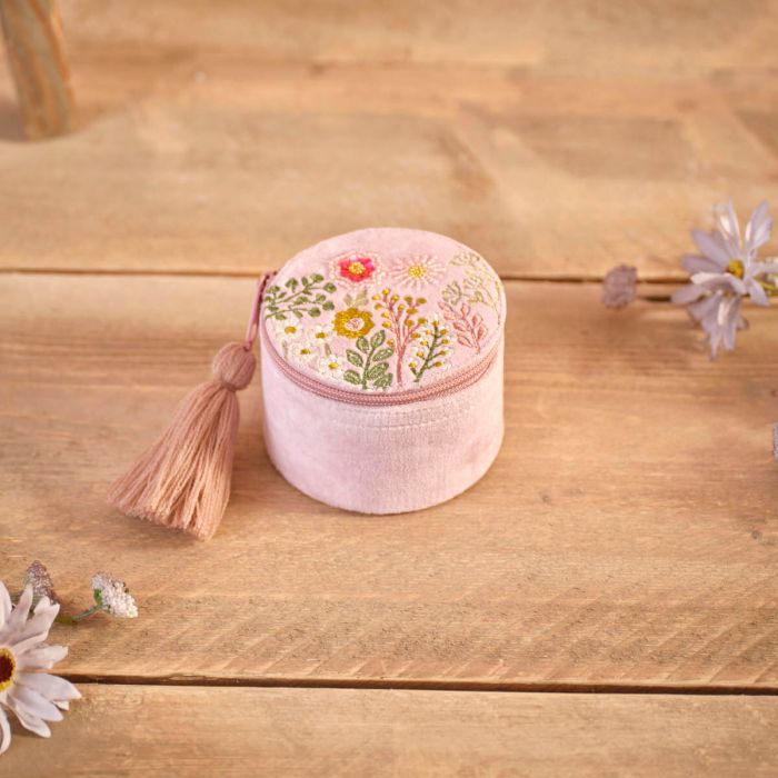 Ditsy Floral Velvet Fabric Embroidery Jewellery Box