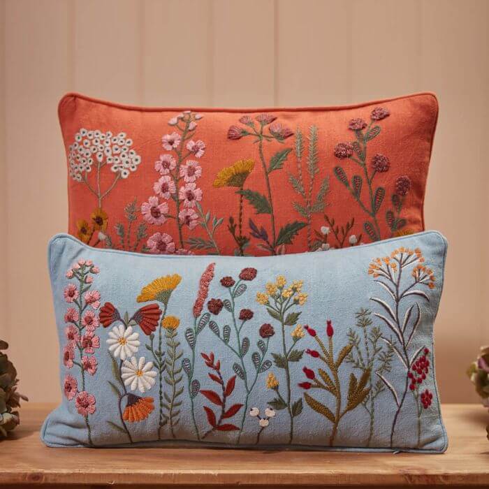 Rectangular Floral Embroidered Cushion