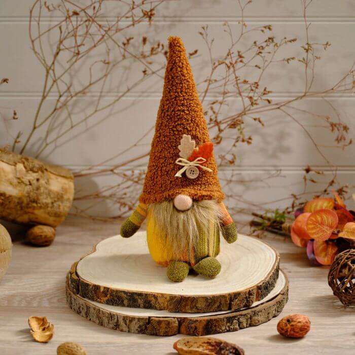 Harvest Pumpkin Gnome With Leaf Detail on Hat