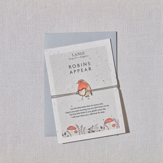 Seed Card "Robins Appear" With Heart String Bracelet