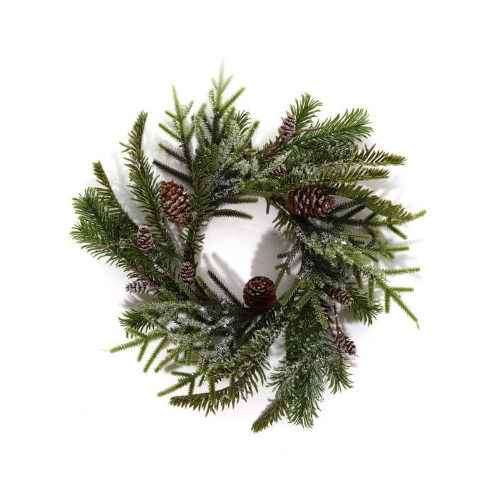 Evergreen Faux Frosted Foliage Candle Ring