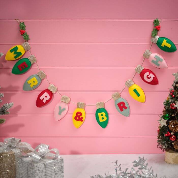 Kitschmas Merry and Bright Bauble Bunting Polyester Fabric