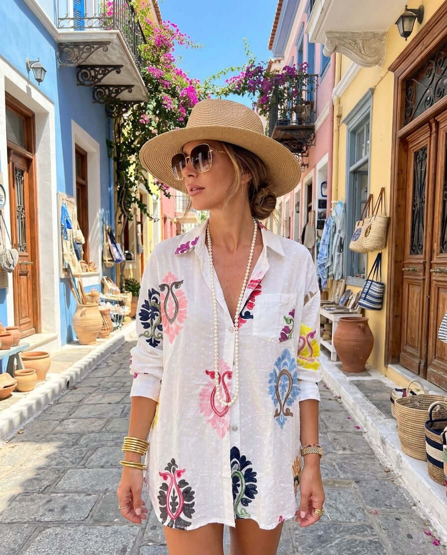 Ladies Embroidered Floral Shirt