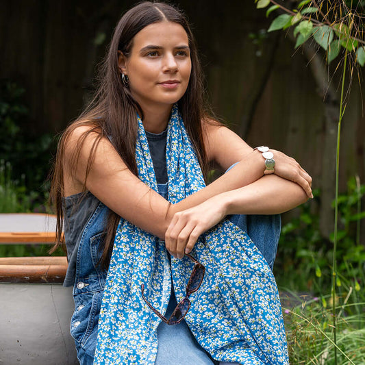 POM925 - Cobalt ditsy floral print modal scarf