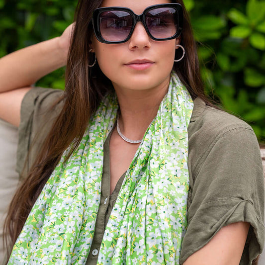POM925 - Lime ditsy floral print modal scarf