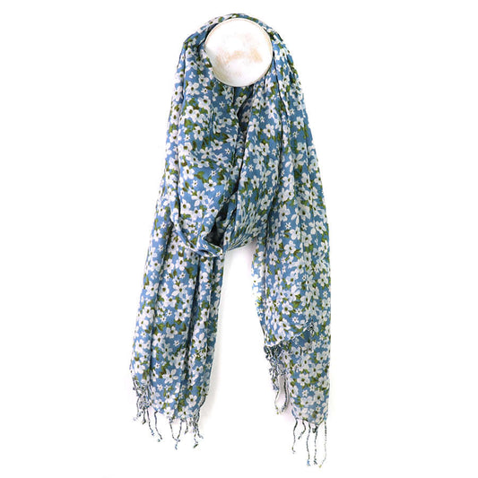 POM925 - Teal mix ditsy floral print modal scarf