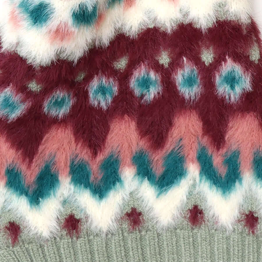 POM925 - Imogen duck egg and wine fluffy patterned pull through scarf