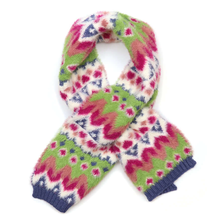 POM925 - Imogen lime and pink fluffy patterned pull through scarf