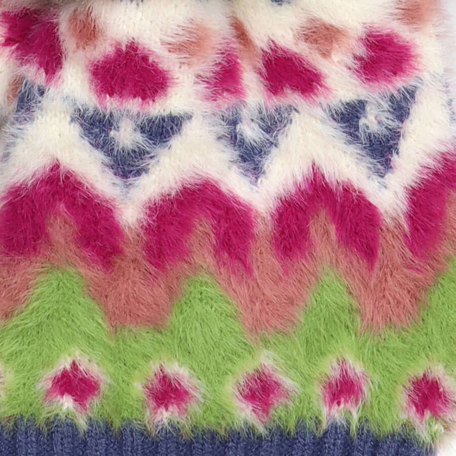 POM925 - Imogen lime and pink fluffy patterned pull through scarf