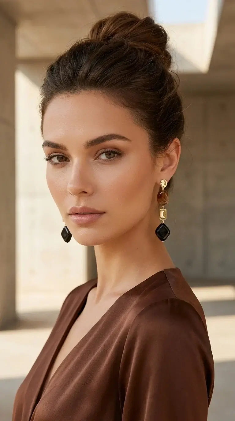 Envy Jewellery - Gold, brown, black and crystal dropper earring
