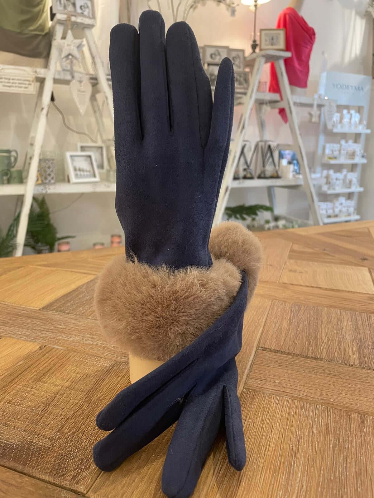 Powder Design Bettina Faux Suede/Fur Gloves - Navy