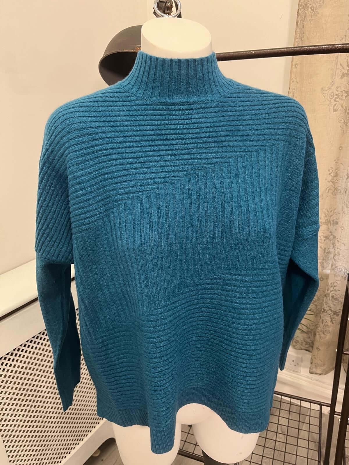 Sarah Cross Stripes Boxy High Neck Jumper