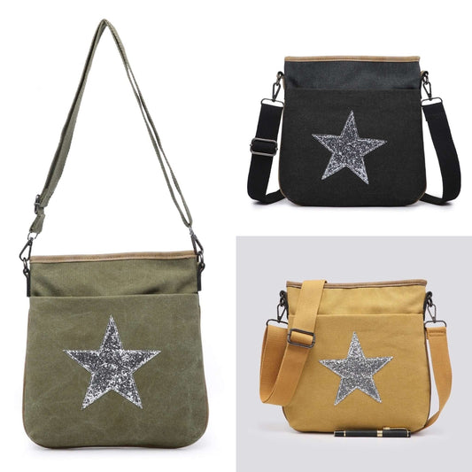 Canvas Glitter Cross Body Star Bag