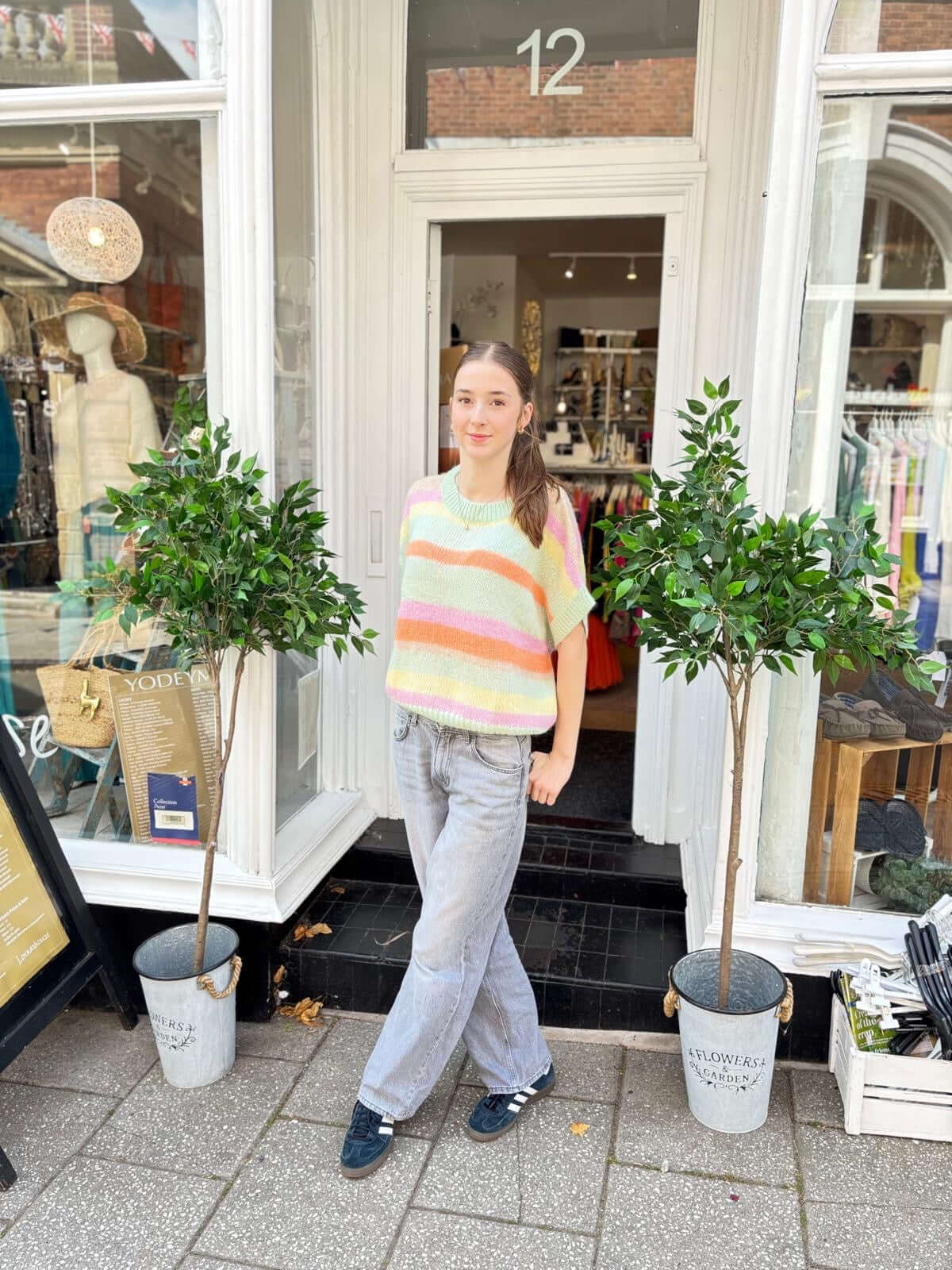 Stripe Mohair Cap Sleeve Jumper