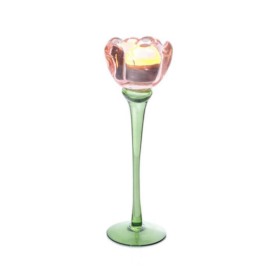 Floral Serenade Glass Tulip Tea Light Holder Large Pink