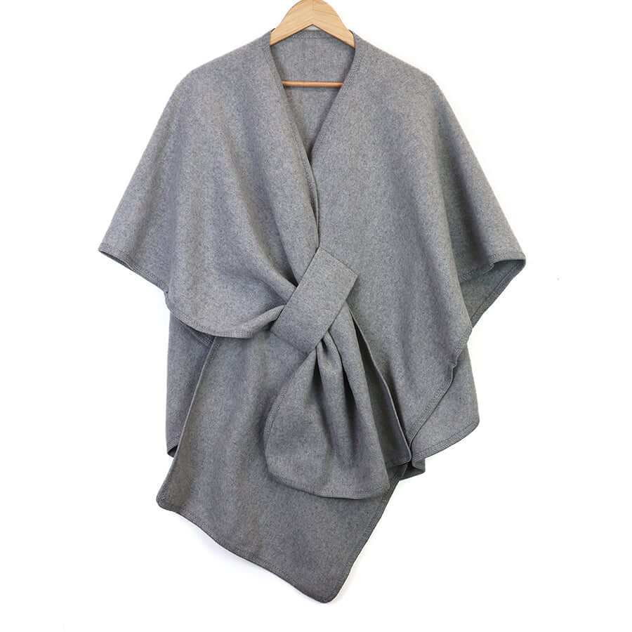 POM925 - Amelia grey self tie waist poncho