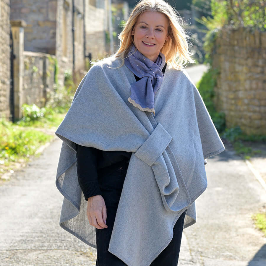POM925 - Amelia grey self tie waist poncho