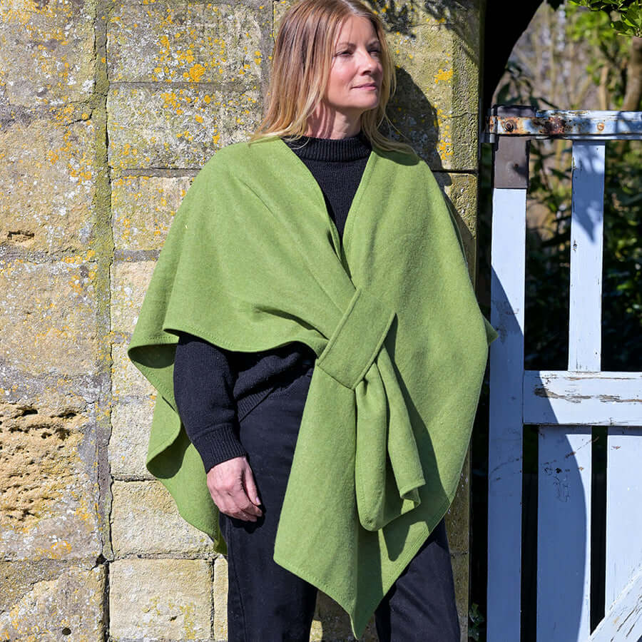 POM925 Amelia green self tie waist poncho