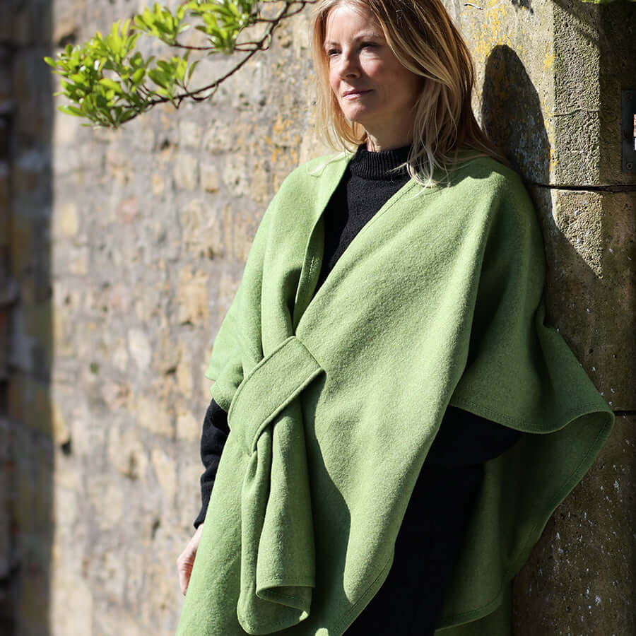 POM925 Amelia green self tie waist poncho