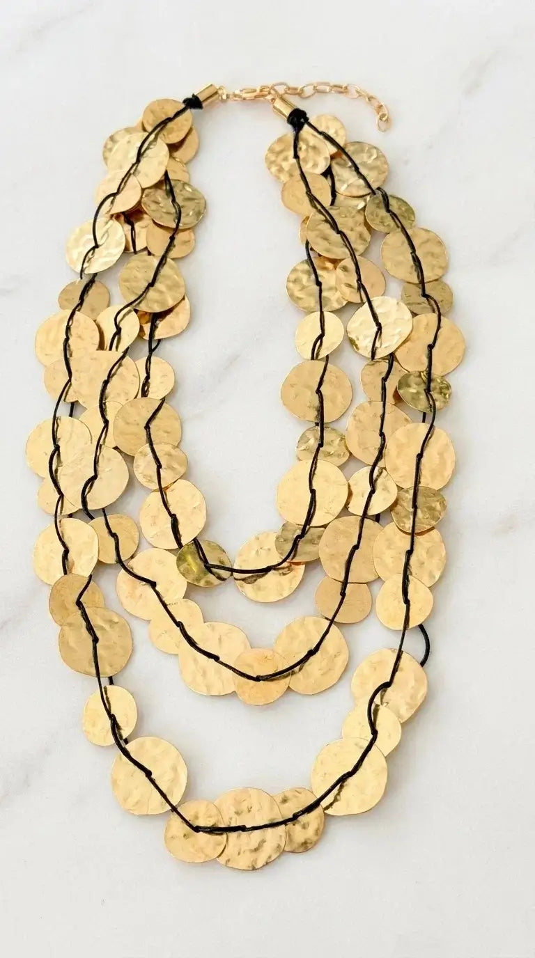 Envy Jewellery - Short multi layered gold hammered disc necklace