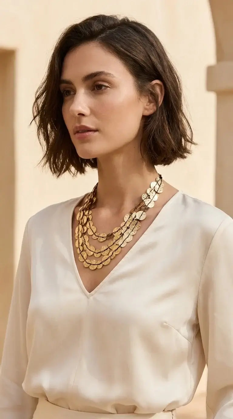 Envy Jewellery - Short multi layered gold hammered disc necklace