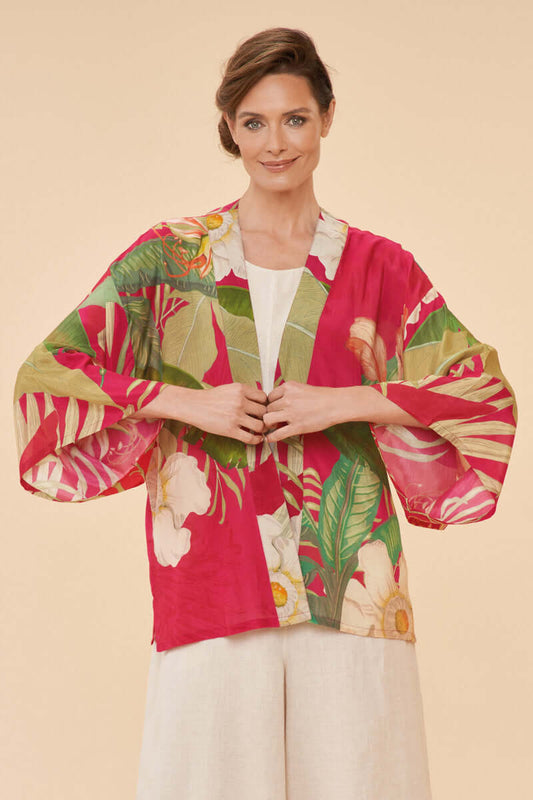 Powder Design Delicate Tropical Kimono Jacket in Dark Rose