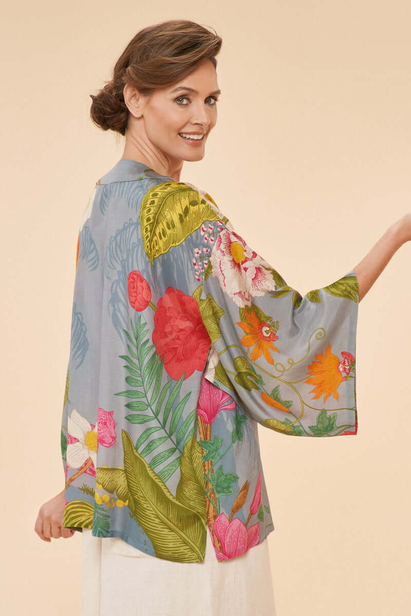 Powder Design Tropical Flora and Fauna Kimono Jacket in Lavender