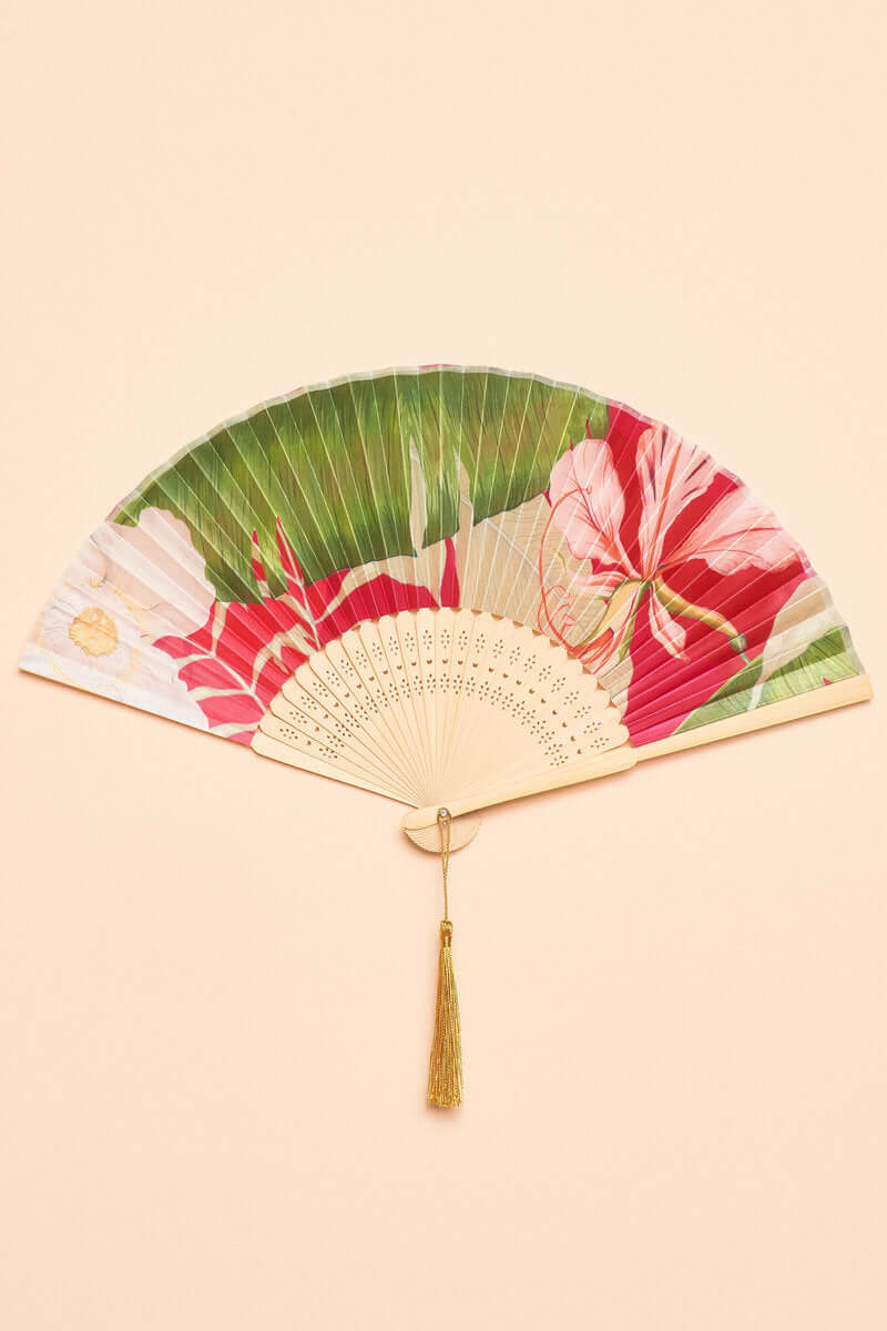 Powder Design Satin Fan Delicate Tropical in Dark Rose