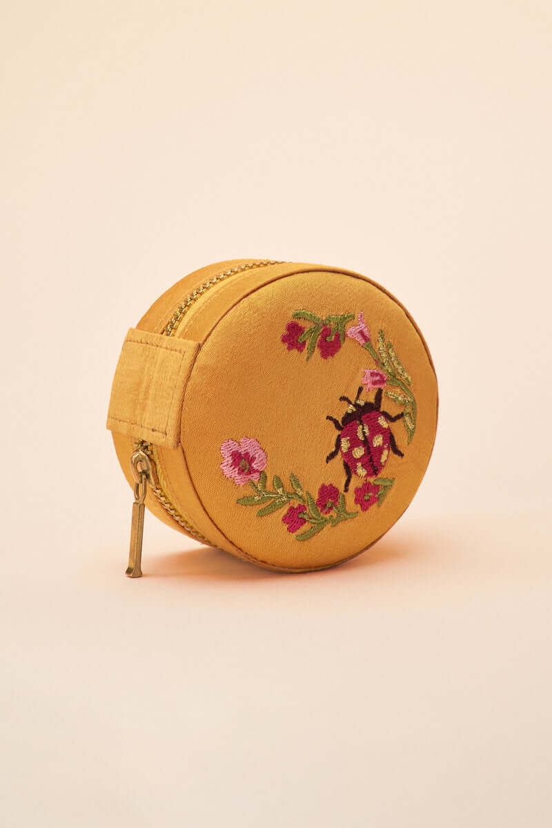 Powder Design Mini Round Jewellery Box - Ladybird in Mustard