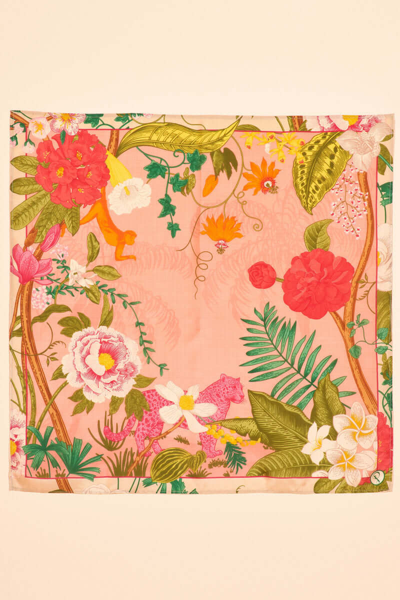 Powder Design 100% Silk Tropical Floral and Fauna Scarf - Petal