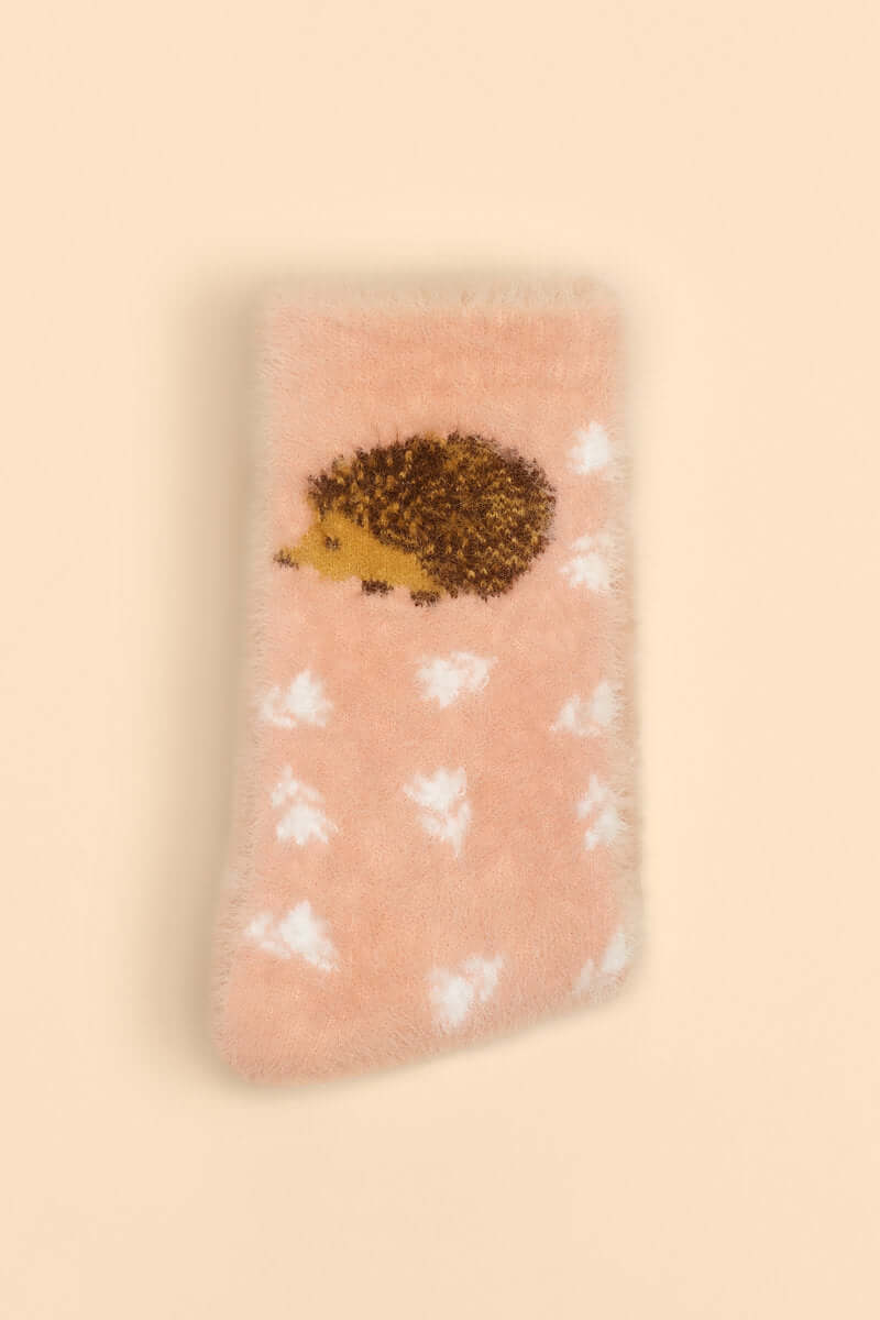 Powder Design Happy Hedgehog Fuzzy Slipper Socks - Petal