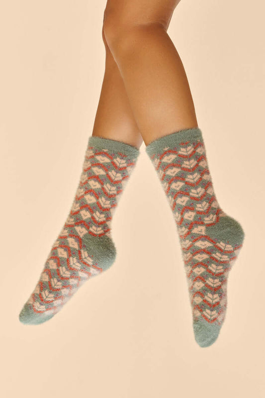 Powder Design Fair Isle Fuzzy Slipper Socks - Teal