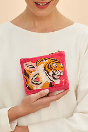 owder Design Velvet Embroidered Mini Pouch - Thrill of the Tiger