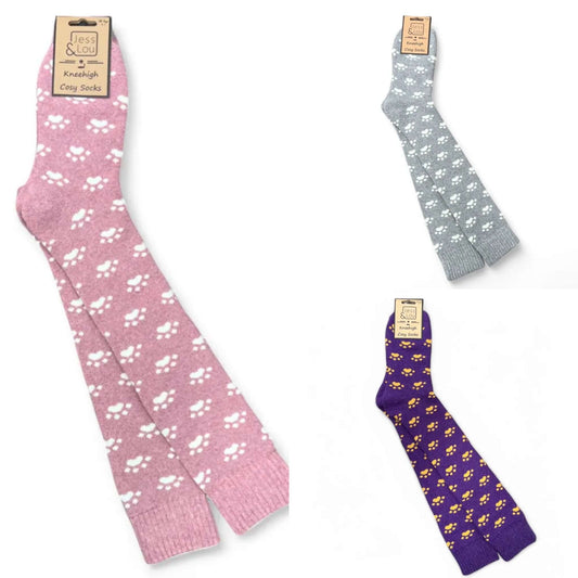 Jess & Lou - Paw Print Super Cosy Knee High Socks